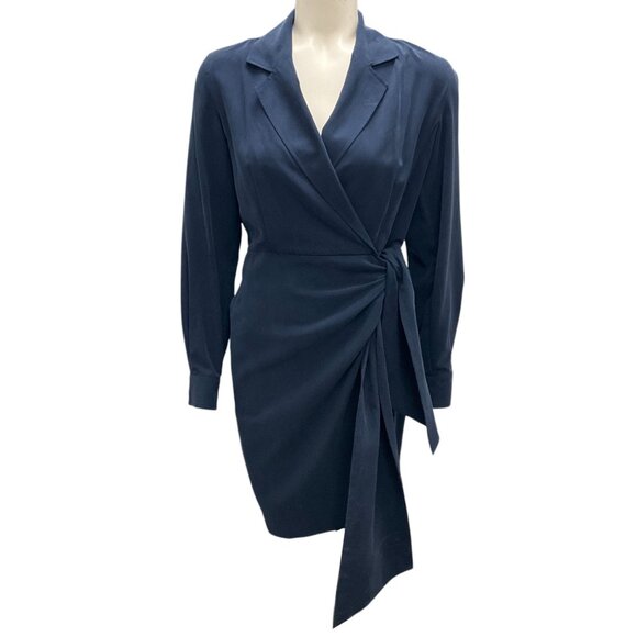 Max Mara Navy Blue James Silk Wrap Dress - Picture 1 of 6